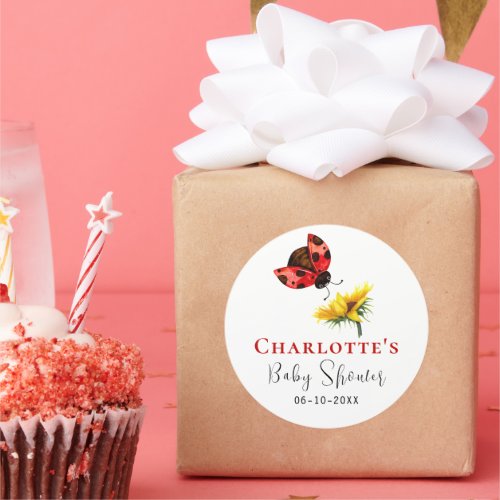 Little Ladybug Sunflower Baby Shower Classic Round Sticker