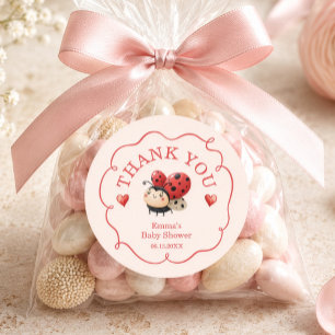 Little Ladybug Thank You Baby Shower Classic Round Sticker