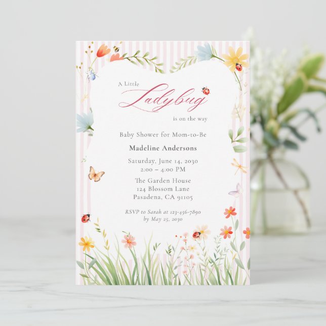 Little Ladybug Wildflower Baby Shower Invitation (Standing Front)