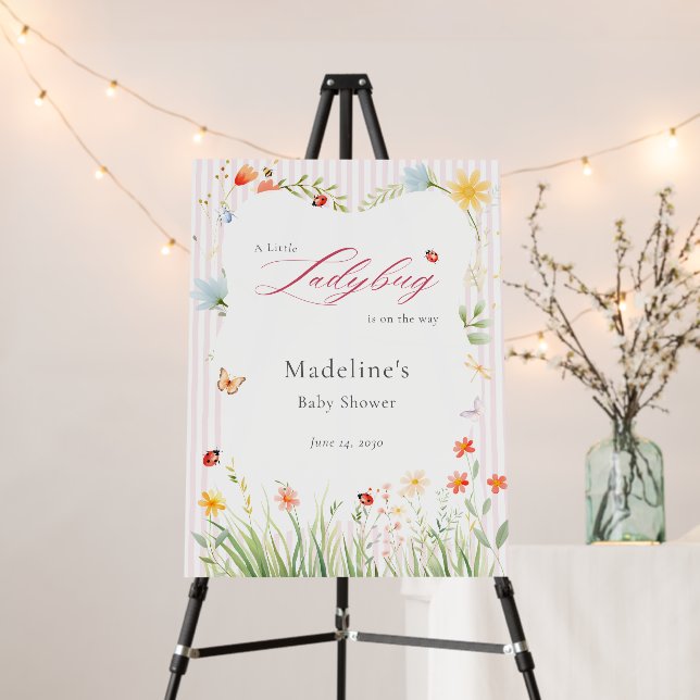 Little Ladybug Wildflower Baby Shower Welcome Sign (In Situ (Stand))