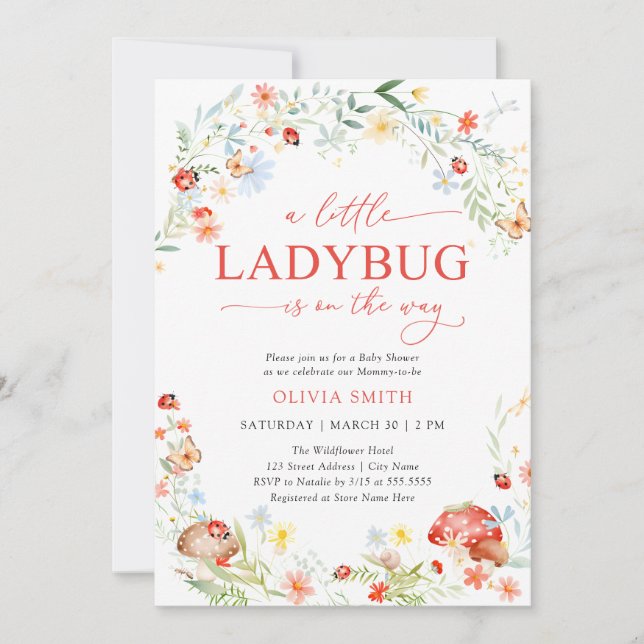 Little Ladybug Wildflower Girl Baby Shower Invitation (Front)