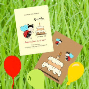 Little ladybug with cake invitation