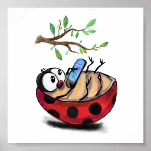 Little Ladybug with Phone Poater Spring  Poster
