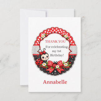 Little Ladybug's 1st Birthday Thank You Card