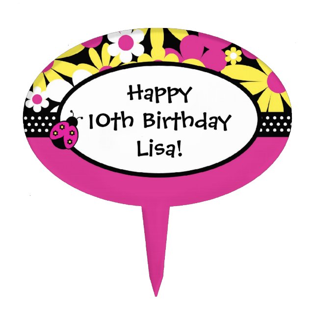 Little Ladybugs Birthday Cake Cupcake Topper (Front)