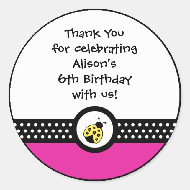 Little ladybugs birthday party sticker favors (Front)
