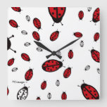 Little Ladybugs Square Wall Clock at Zazzle