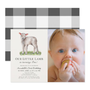 Little Lamb 1st Birthday Photo Invitation