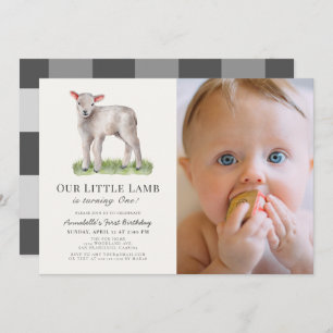 Little Lamb 1st Birthday Photo Invitation