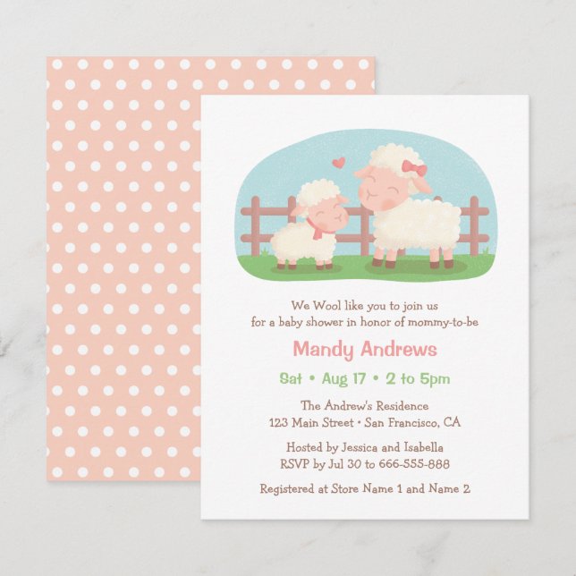 Little Lamb and Mommy Farm Baby Shower Invitation (Front/Back)