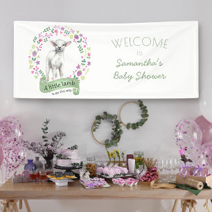Little Lamb and Pretty Flowers Spring Baby Shower Banner