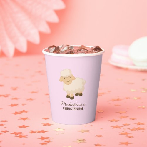 Little Lamb Baby Girl Baptism Paper Cups