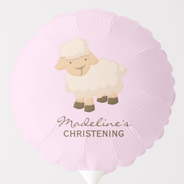 Little Lamb Baby Girl Baptism Personalized Balloon (Front)