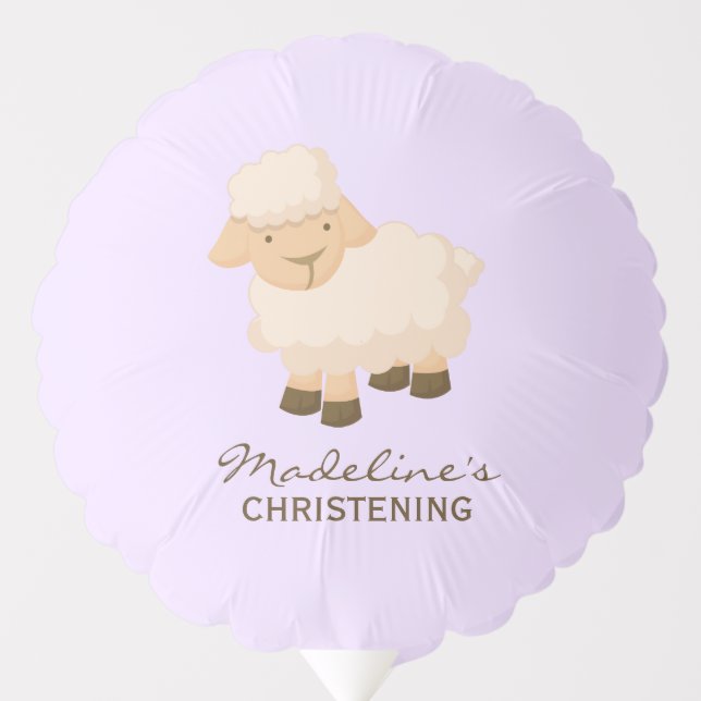 Little Lamb Baby Girl Christening Personalized Balloon (Front)