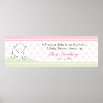 Little Lamb Baby Shower Banner  |  Girl Poster by OrangeOstrichDesigns at Zazzle