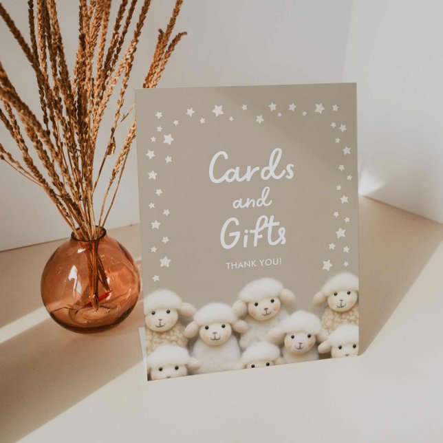 Little Lamb Baby Shower Cards and Gifts Pedestal Sign (Cute Little Lamb Cards and Gifts Baby Shower Sign)
