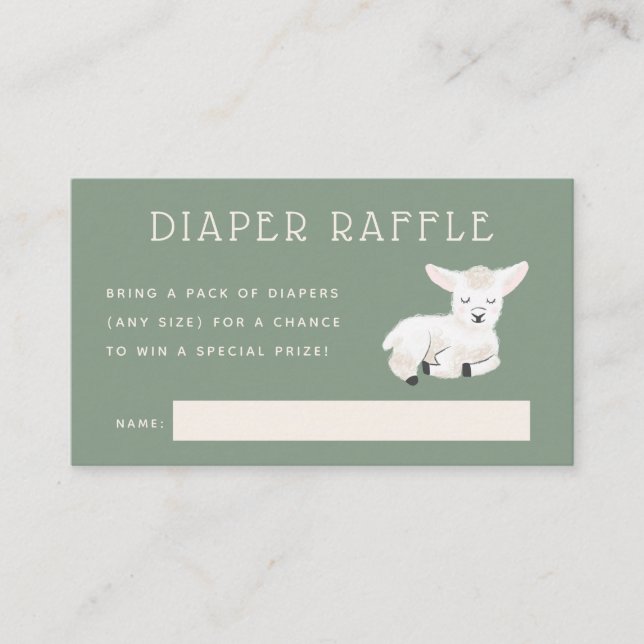 Little Lamb Baby Shower Diaper Raffle Ticket Enclosure Card (Front)