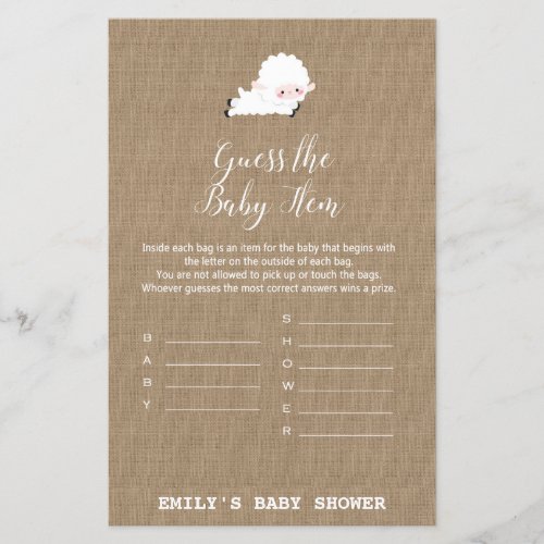 Little Lamb Baby Shower Game PRINTED