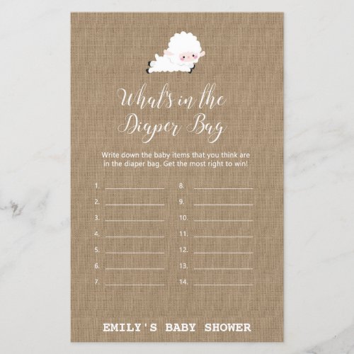 Little Lamb Baby Shower Game PRINTED