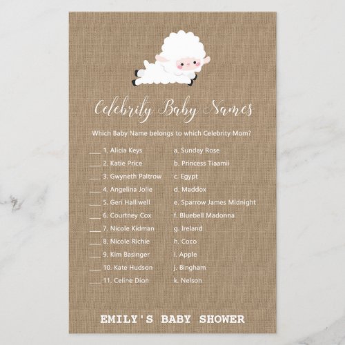 Little Lamb Baby Shower Game PRINTED