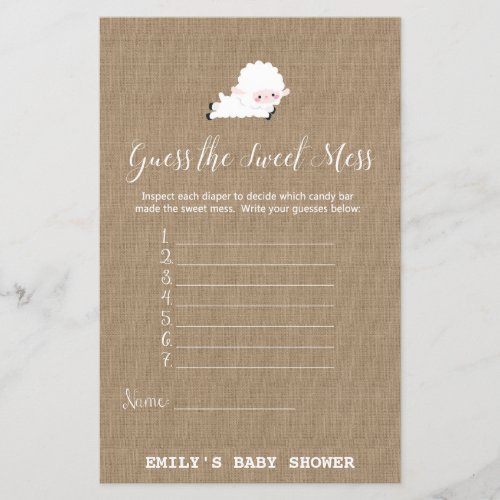 Little Lamb Baby Shower Game PRINTED