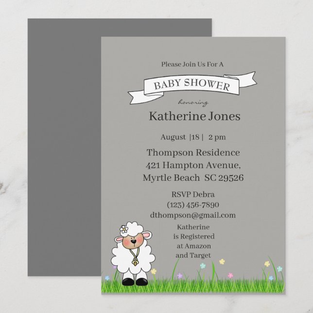   Little Lamb Baby Shower Invitation (Front/Back)