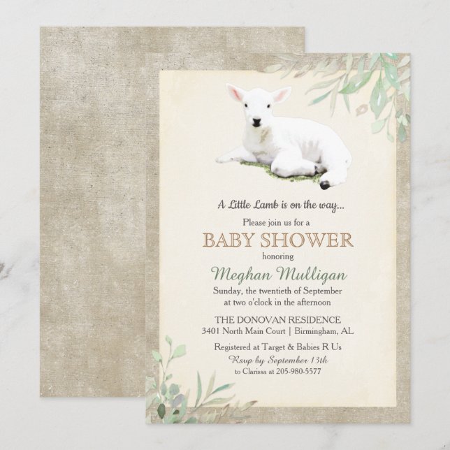 Little Lamb Baby Shower Invitation (Front/Back)