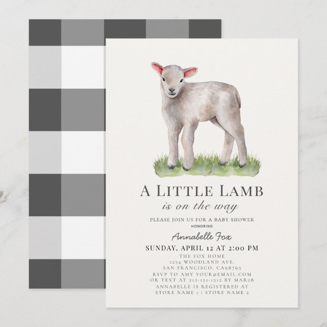 Little Lamb Baby Shower Invitation (Front/Back)