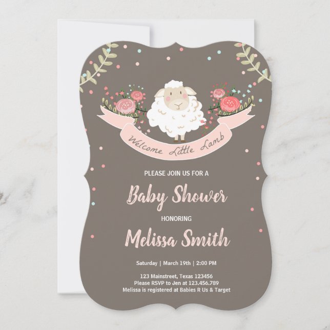 Little lamb Baby Shower Invitation Pink Spring (Front)
