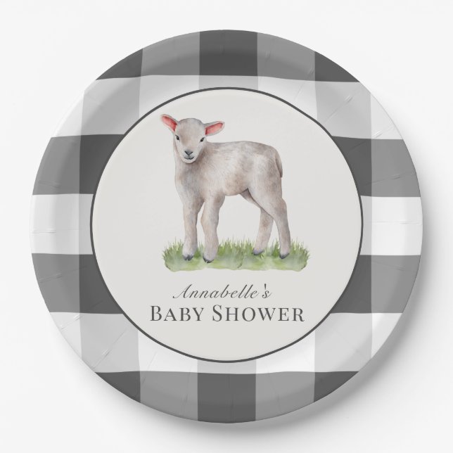 Little Lamb Baby Shower Paper Plates (Front)