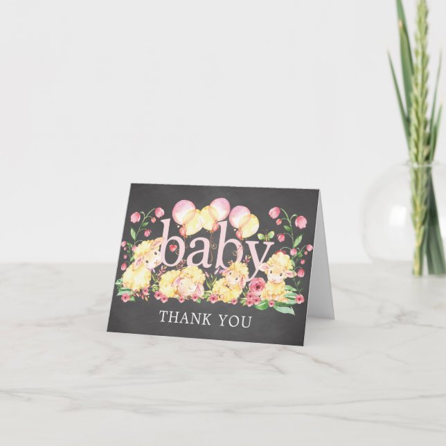 Little Lamb Baby Shower Thank You Note Card (Front)