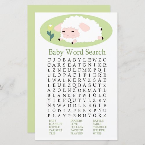 Little lamb Baby Shower Word Search Game