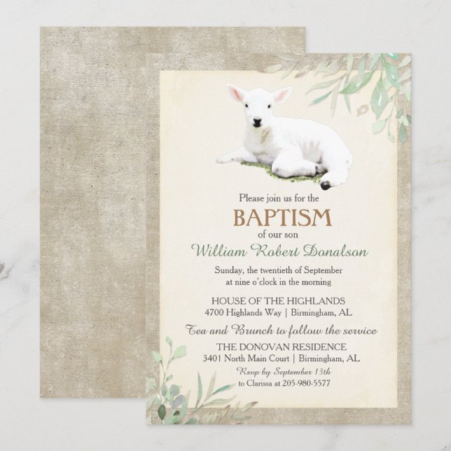 Little Lamb Baptism Gender Neutral Invitation (Front/Back)