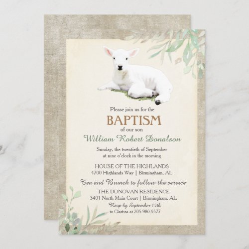 Little Lamb Baptism Gender Neutral Invitation
