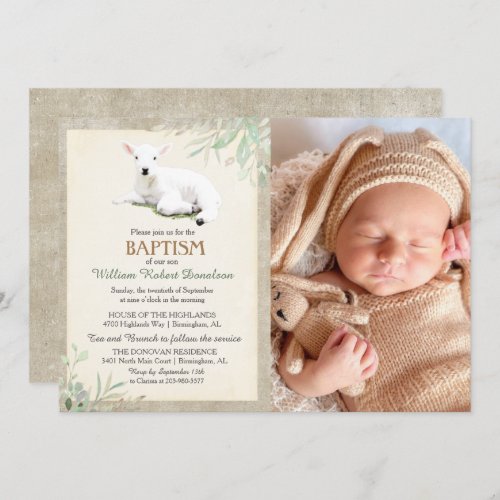 Little Lamb Baptism Photo Invitation