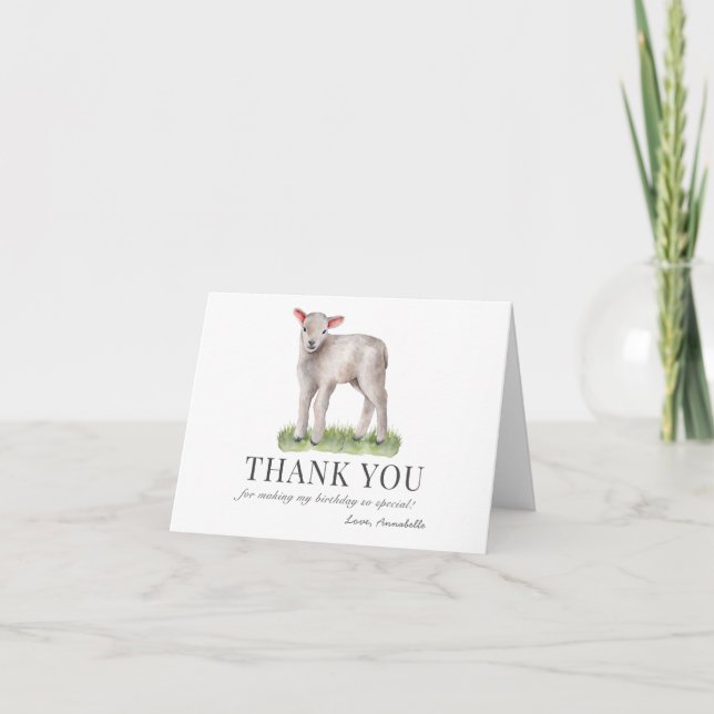 Little Lamb Birthday Thank You Card (Front)
