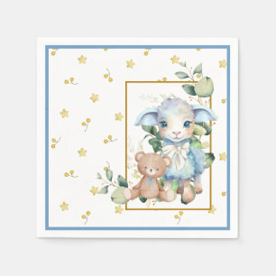 Little Lamb Blue Baby Shower Napkin