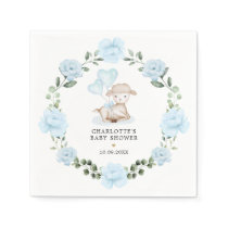 Little Lamb Blue Floral Greenery Baby Shower Napkins