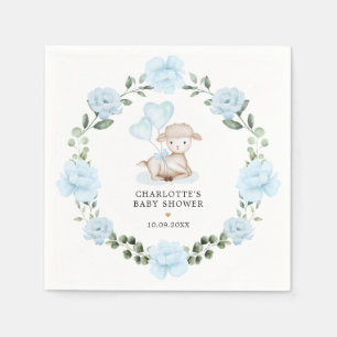 Little Lamb Blue Floral Greenery Baby Shower Napkins