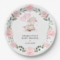 Little Lamb Blush Pink Floral Greenery Baby Girl Paper Plates