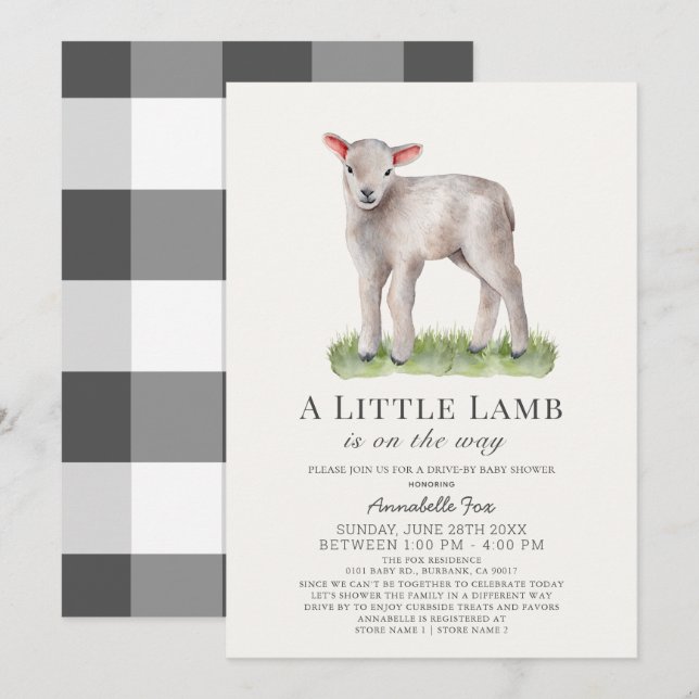 Little Lamb Drive-by Baby Shower Invitation (Front/Back)