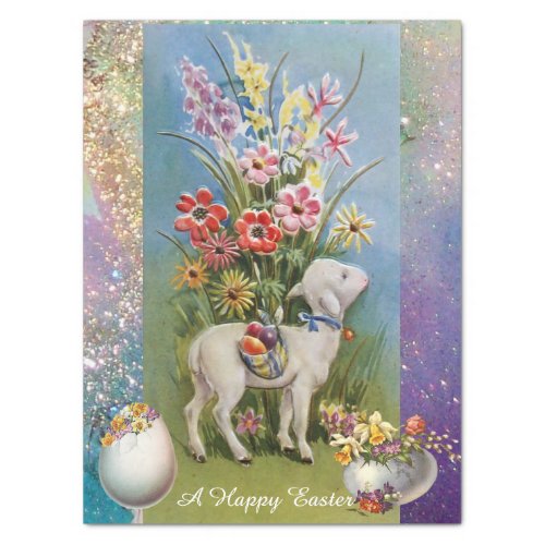 LITTLE LAMB EASTER EGGS WITH FLOWERS TISSUE PAPER