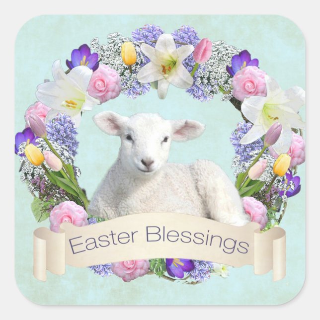 Little Lamb Easter Square Sticker (Front)