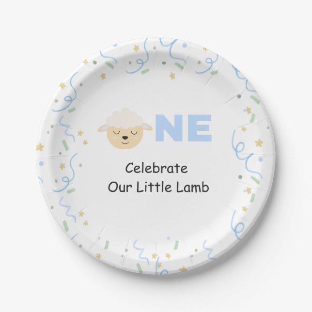 Little Lamb First Birthday Plate (Front)