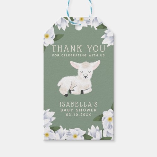 Little Lamb Floral Baby Shower Thank You Favor Gift Tags
