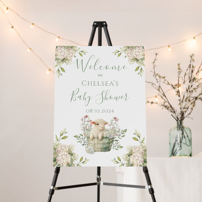 Little Lamb Floral Sheep Baby Shower Welcome Foam Board (In Situ (Stand))