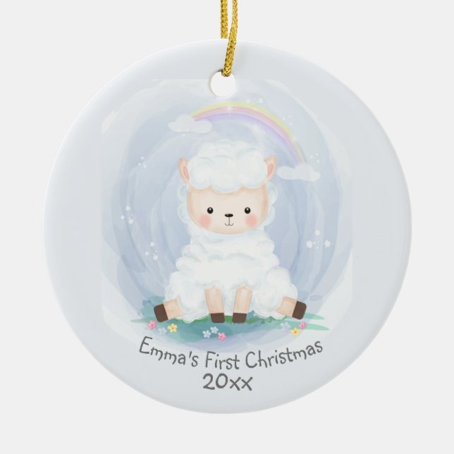 Little Lamb for Baby's First Christmas Ceramic Ornament (Front)