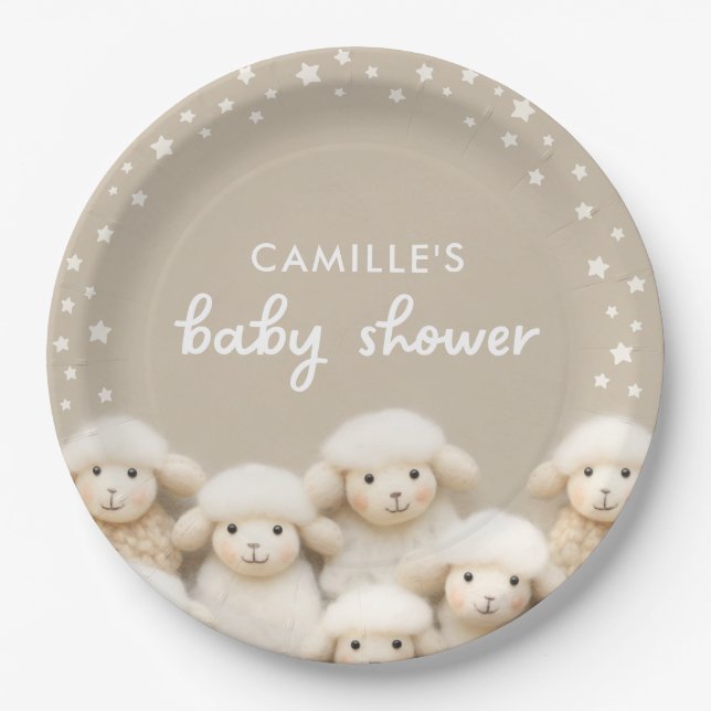 Little Lamb Gender Neutral Baby Shower Paper Plates (Front)