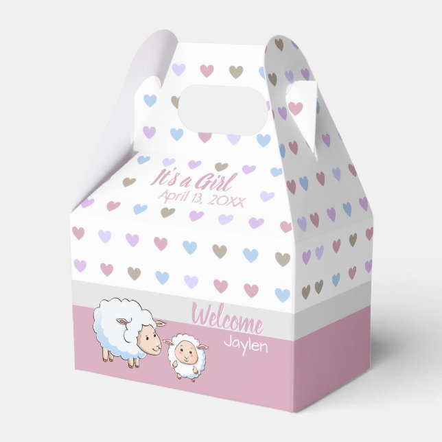 Little Lamb Girl Baby Shower Supplies Favor Boxes (Front Side)
