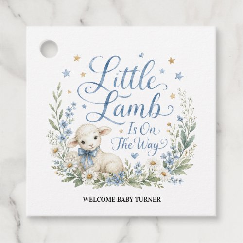 Little Lamb Is On The Way, Personalized Blue Water Favor Tags